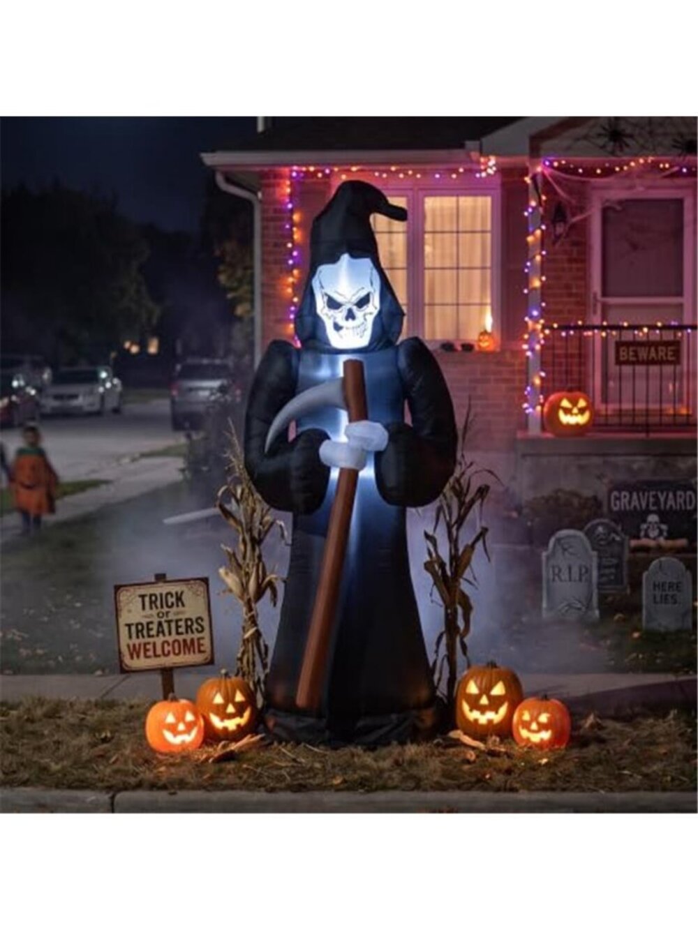 8FT Black Grim Reaper Halloween Outdoor Inflatables with Scythe
